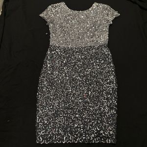 Adrianna Papell Silver Sequin Circles Cocktail Dress